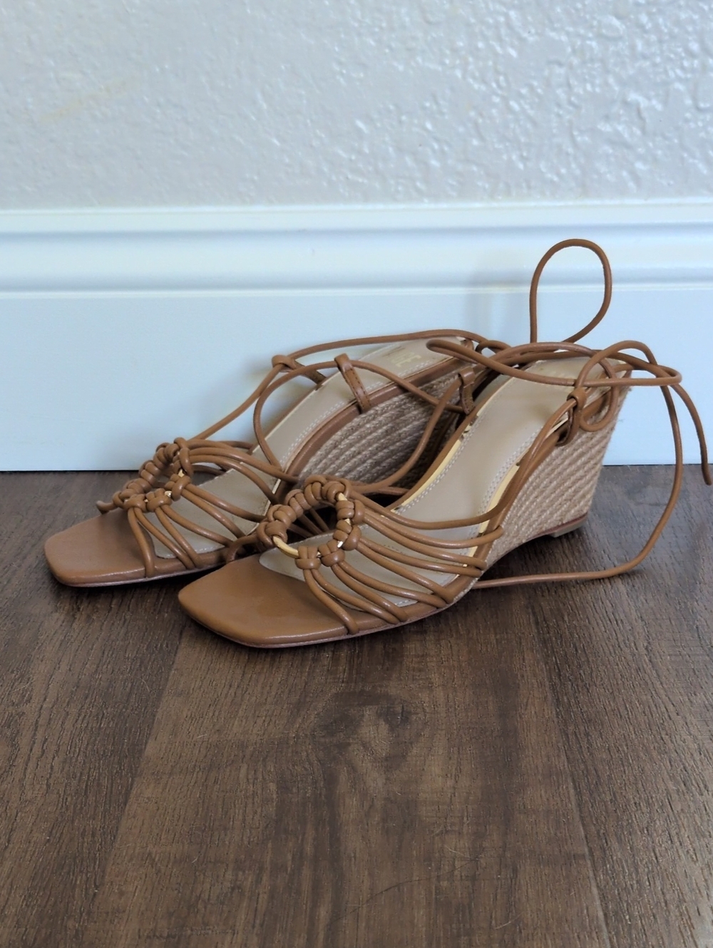 PAIGE Brown Lace-Up Wedge Sandals